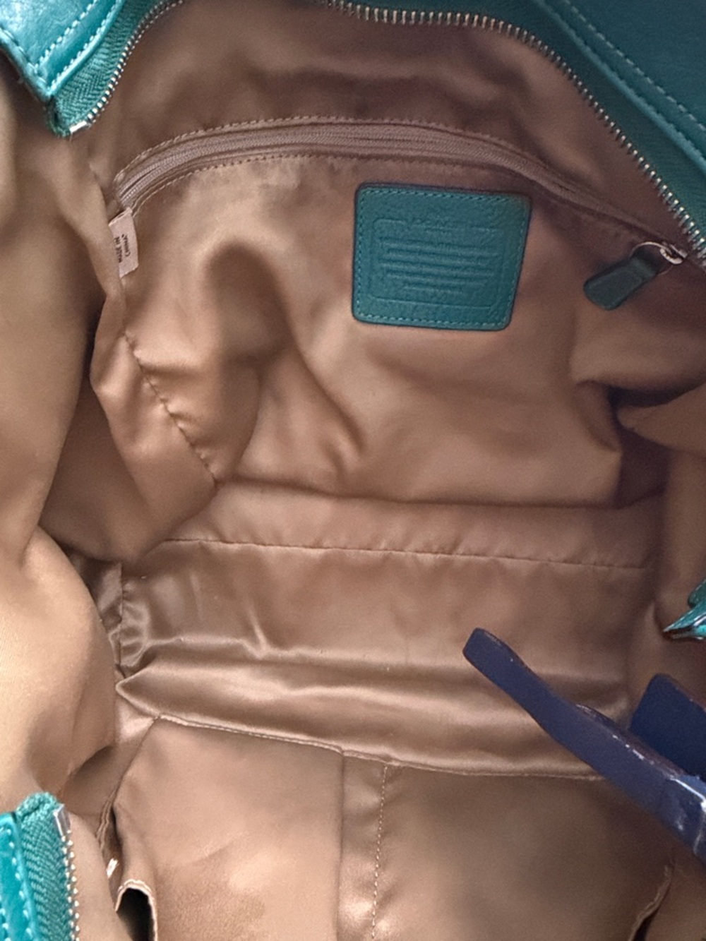 Coach Teal Pebbled Leather Park North South Tote Bag Hangtag Tassel - Picture 7 of 13